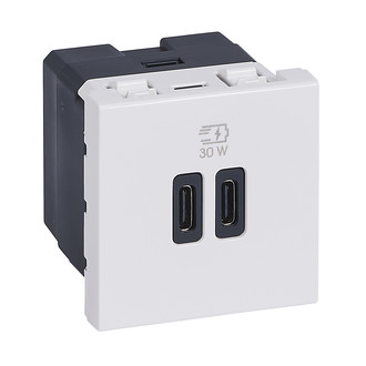 Prise de charge USB MOSAIC 2×type-C 3A 30W 2 modules blanc