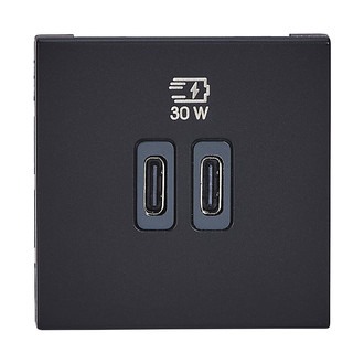 USB-Ladesteckdose MOSAIC 2×Typ-C 3A 30W 2 Module schwarz matt
